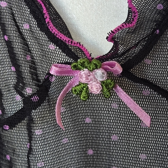 Y2K 90s Vintage Rampage Babydoll Sheer Mesh Polka-Dot Black Lace Cami Top - Picture 7 of 12